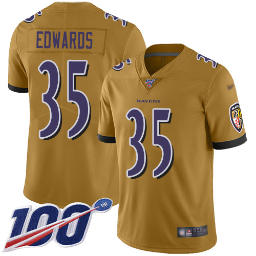 Baltimore Ravens Limited Gold Men Gus Edwards Jersey NFL Football #35 100th Season Inverted Legend->youth nfl jersey->Youth Jersey